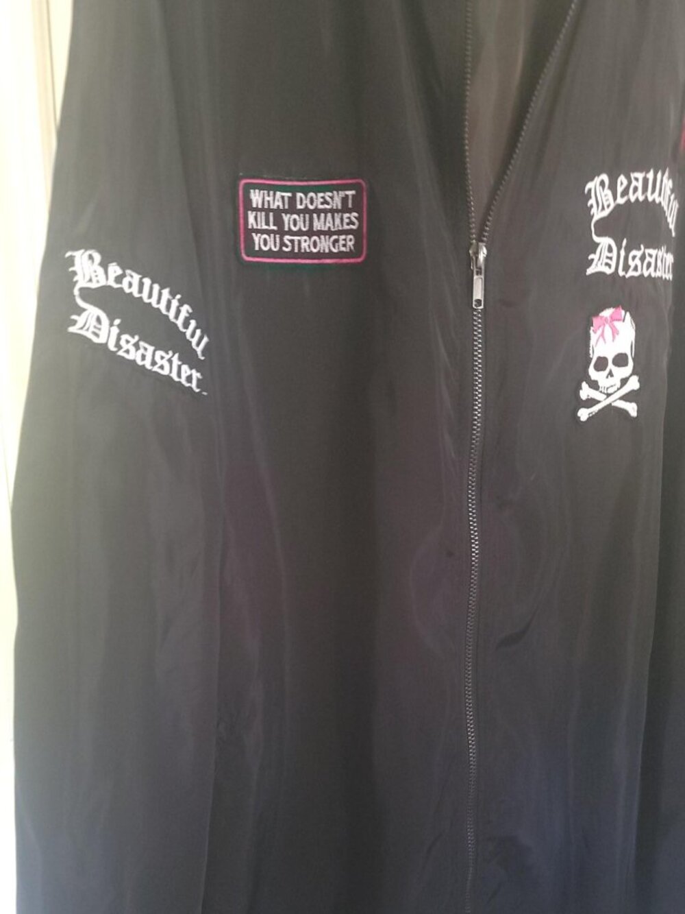 Beautiful Disaster Stronger Bomber Jacket Women's Curvy C1X Black Embroidered - Picture 6 of 12